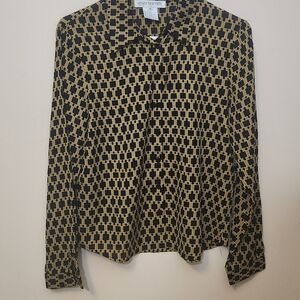 Jones New York Black and Tan Geometric Blouse